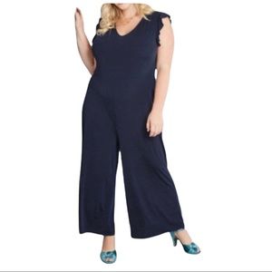 Modcloth Frilled Favorite Wide Leg Jumpsuit in Blue (M)